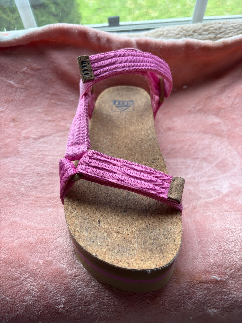Reef Pink Platform Sandal with Strappy Fabric Upper